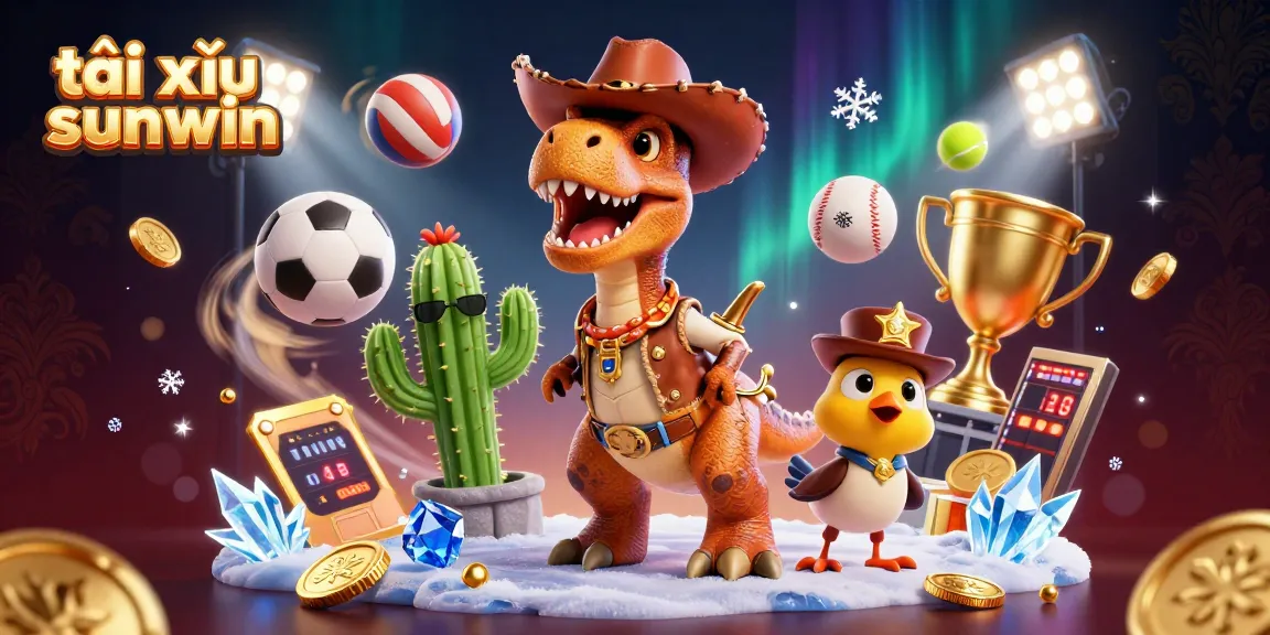 Engage in thrilling tài xỉu sunwin gameplay with our vibrant 3D cowboy dinosaur illustration