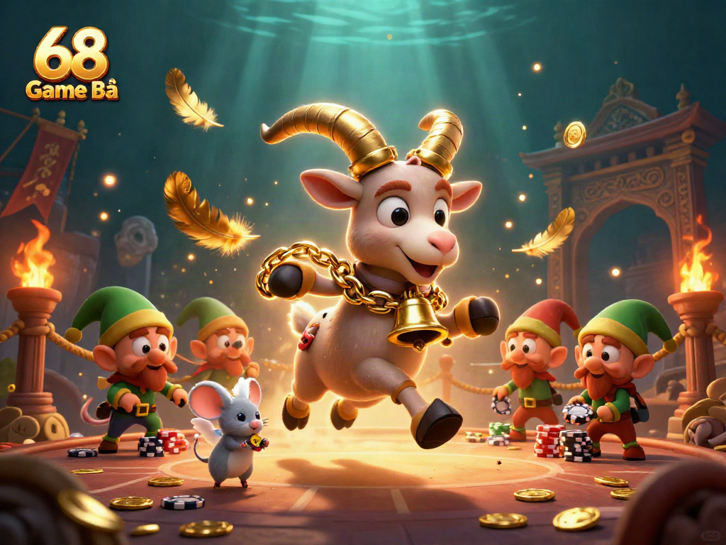 Experience the thrilling 68 Game Bài casino with festive characters amidst exciting games and vibrant atmosphere.