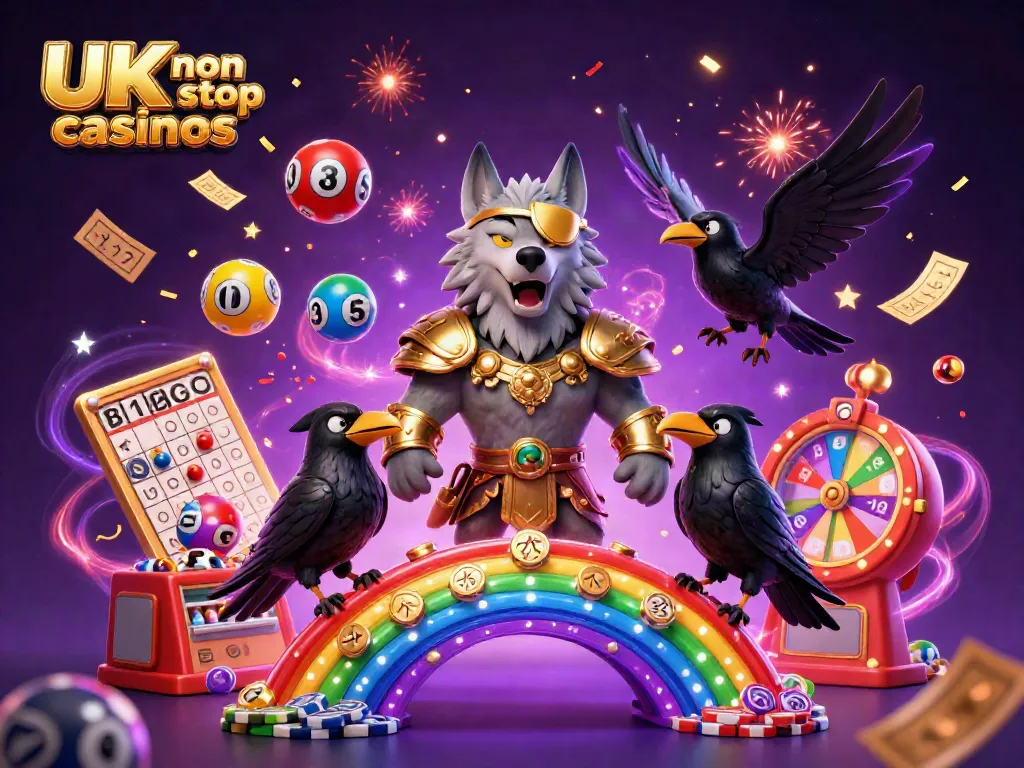 Experience thrilling gameplay at UK non gamstop casinos with colorful lottery elements, festive decorations, and immersive characters.