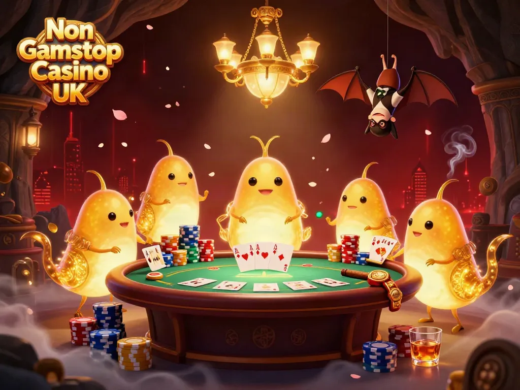 Experience excitement at a Non Gamstop Casino UK illustrated with glowworms and a bat dealer