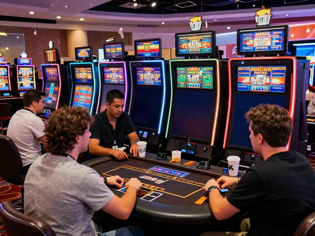 Players engaging in games at casinos that take credit cards, featuring vibrant atmosphere and modern technology