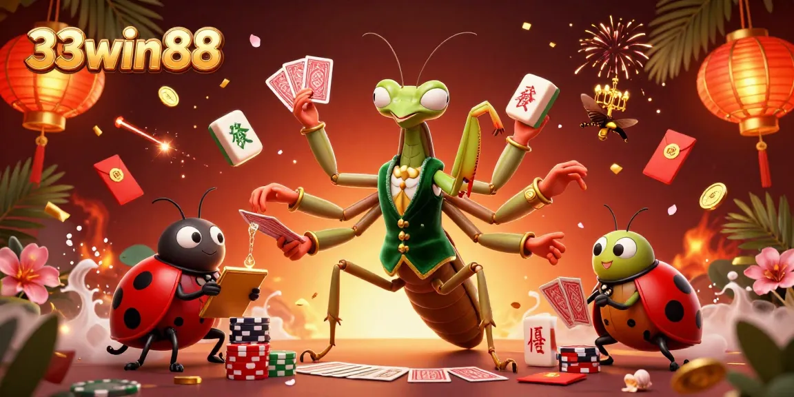 Engage and win at 33win88 with vibrant casino elements and characters in a dynamic gambling scene.