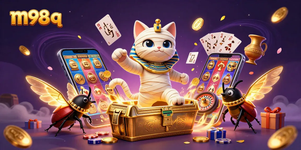 Engage with m98 q as the mummy cat and scarab beetle bring luck at an enchanting casino.