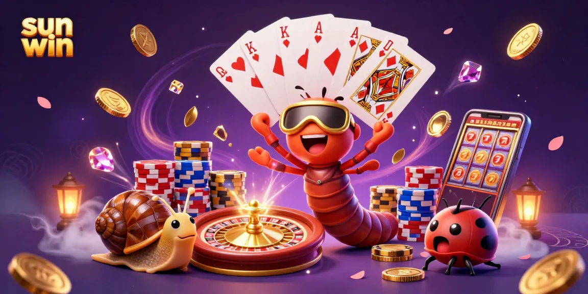 Experience the thrill of sun win with our lively 3D casino scene featuring vibrant characters and dynamic game elements.